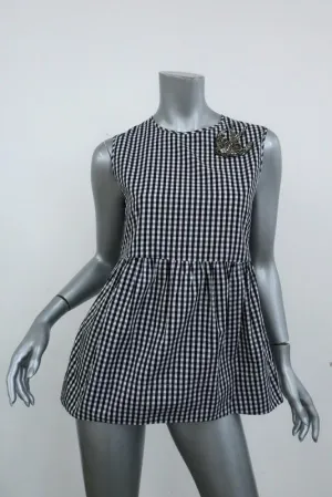 Nr. 21 Crystal Bird Peplum Top Schwarz & Weiß Gingham Größe 40 Ärmellose Bluse