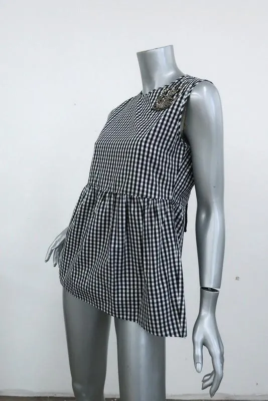 Nr. 21 Crystal Bird Peplum Top Schwarz & Weiß Gingham Größe 40 Ärmellose Bluse