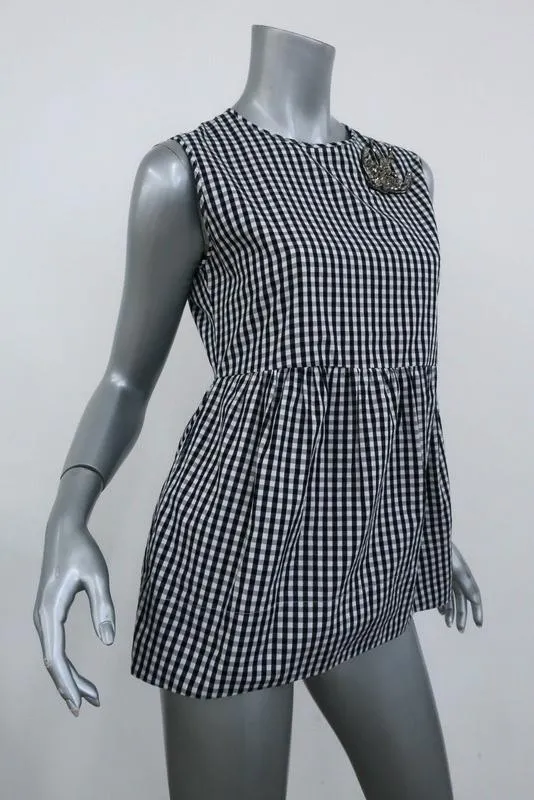 Nr. 21 Crystal Bird Peplum Top Schwarz & Weiß Gingham Größe 40 Ärmellose Bluse
