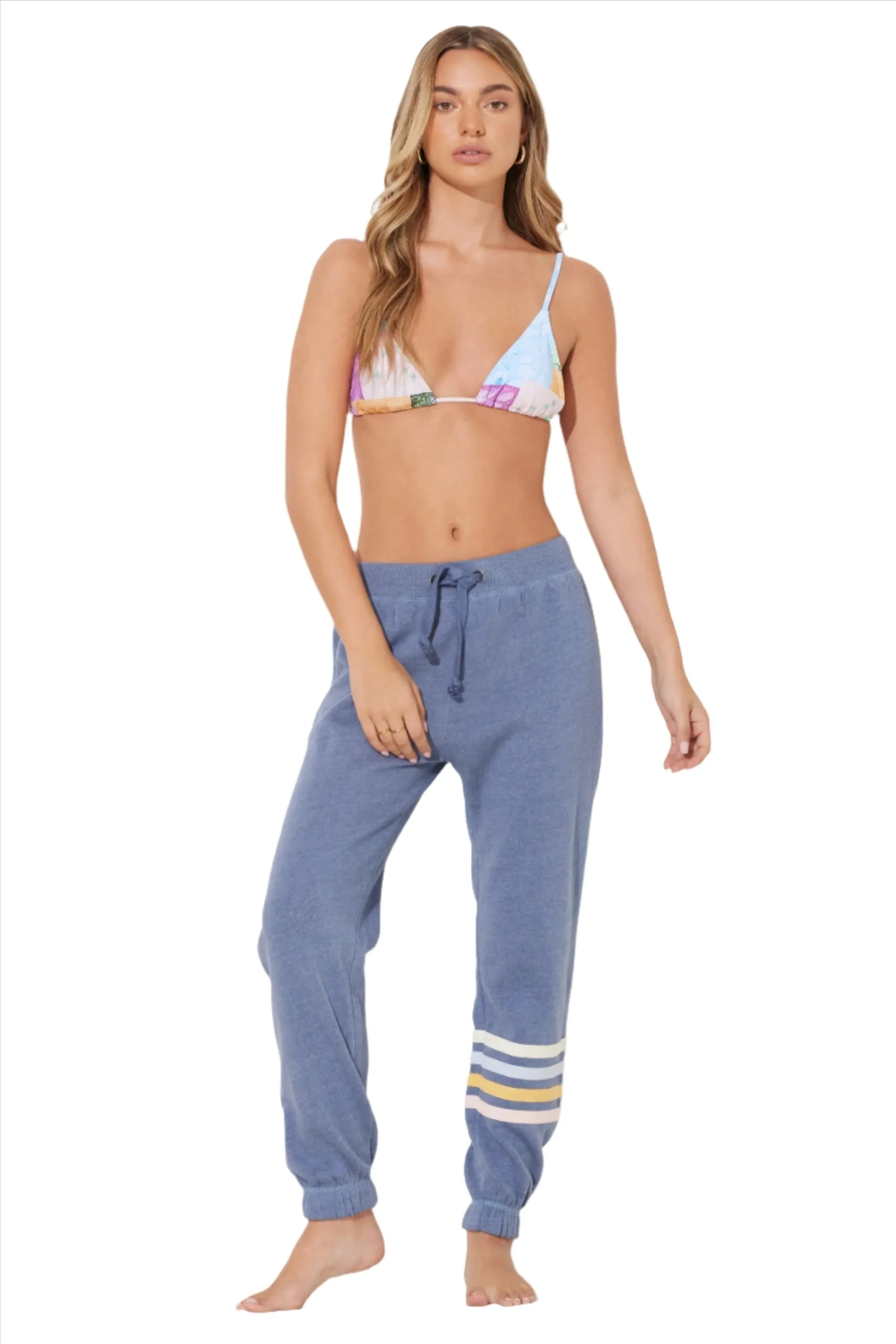 Ocean Drive Fleece Sommer Streifen Jogger OD12032 Bergblau