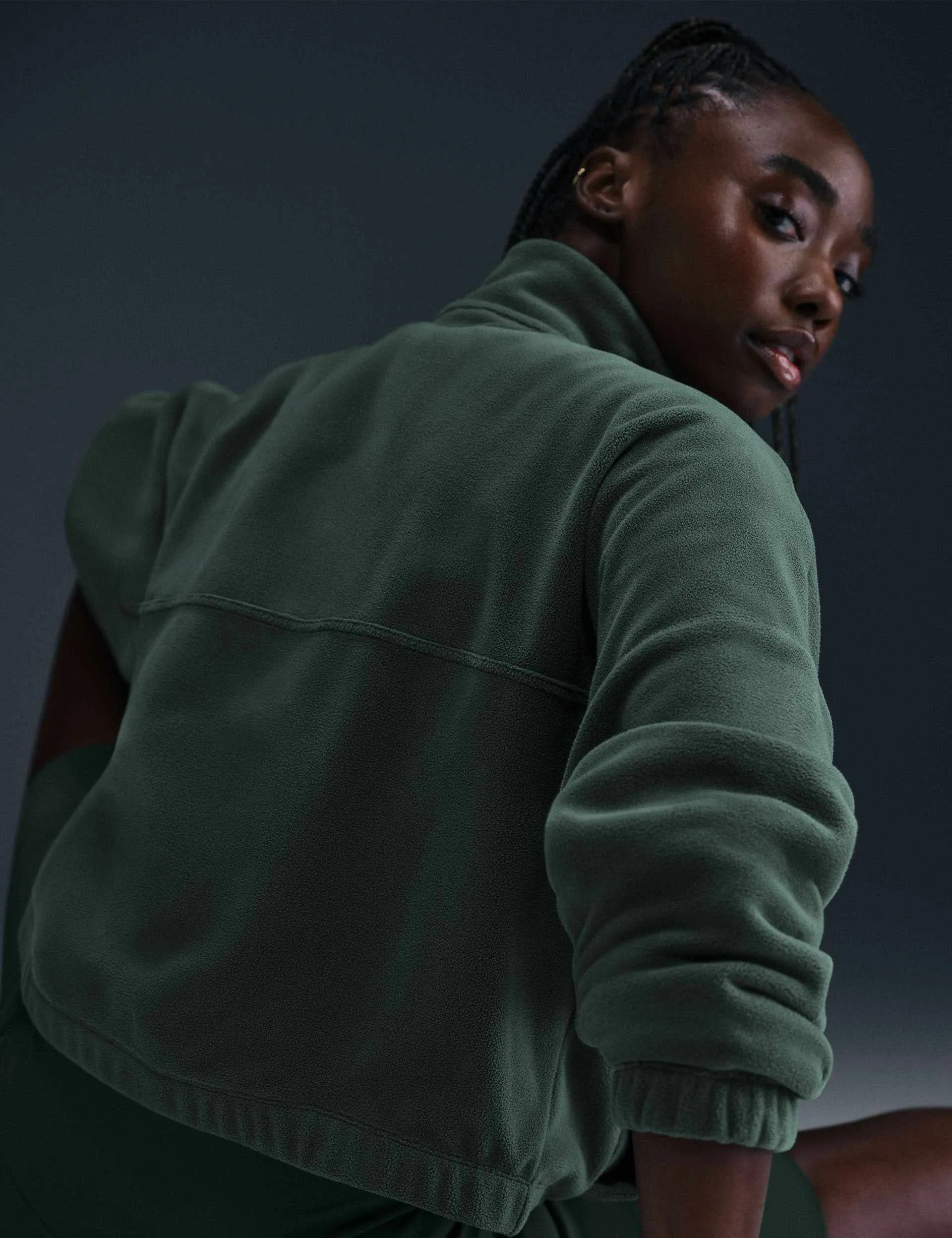 Ein übergroßes 1/2-Zip Fleece Top - Vintage Grün/Weiß