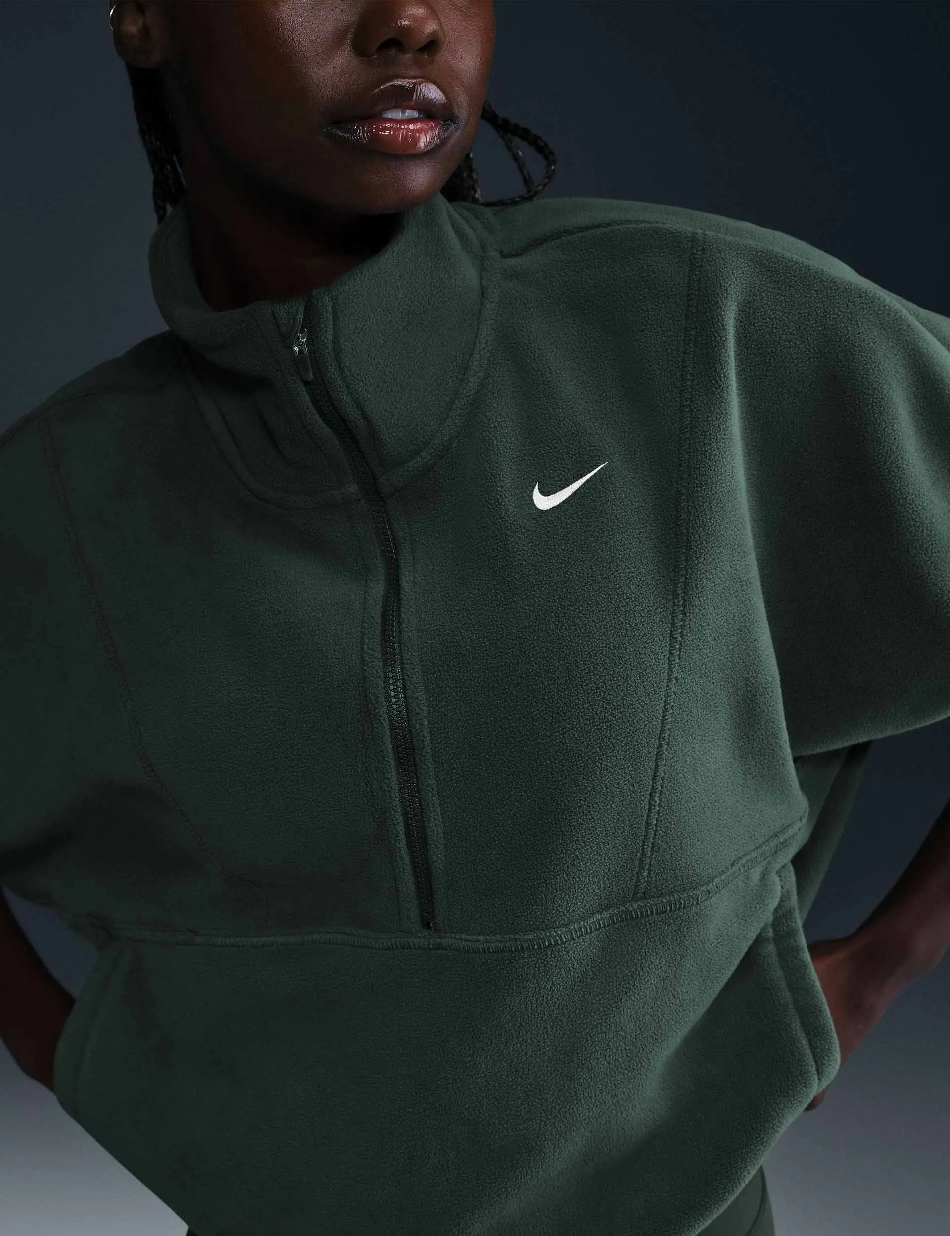 Ein übergroßes 1/2-Zip Fleece Top - Vintage Grün/Weiß
