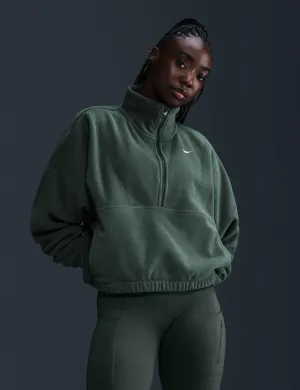 Ein übergroßes 1/2-Zip Fleece Top - Vintage Grün/Weiß