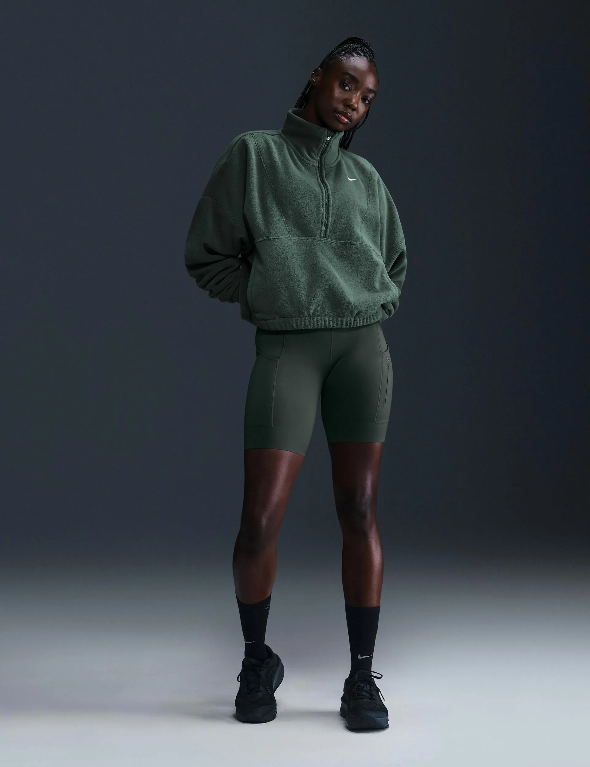 Ein übergroßes 1/2-Zip Fleece Top - Vintage Grün/Weiß