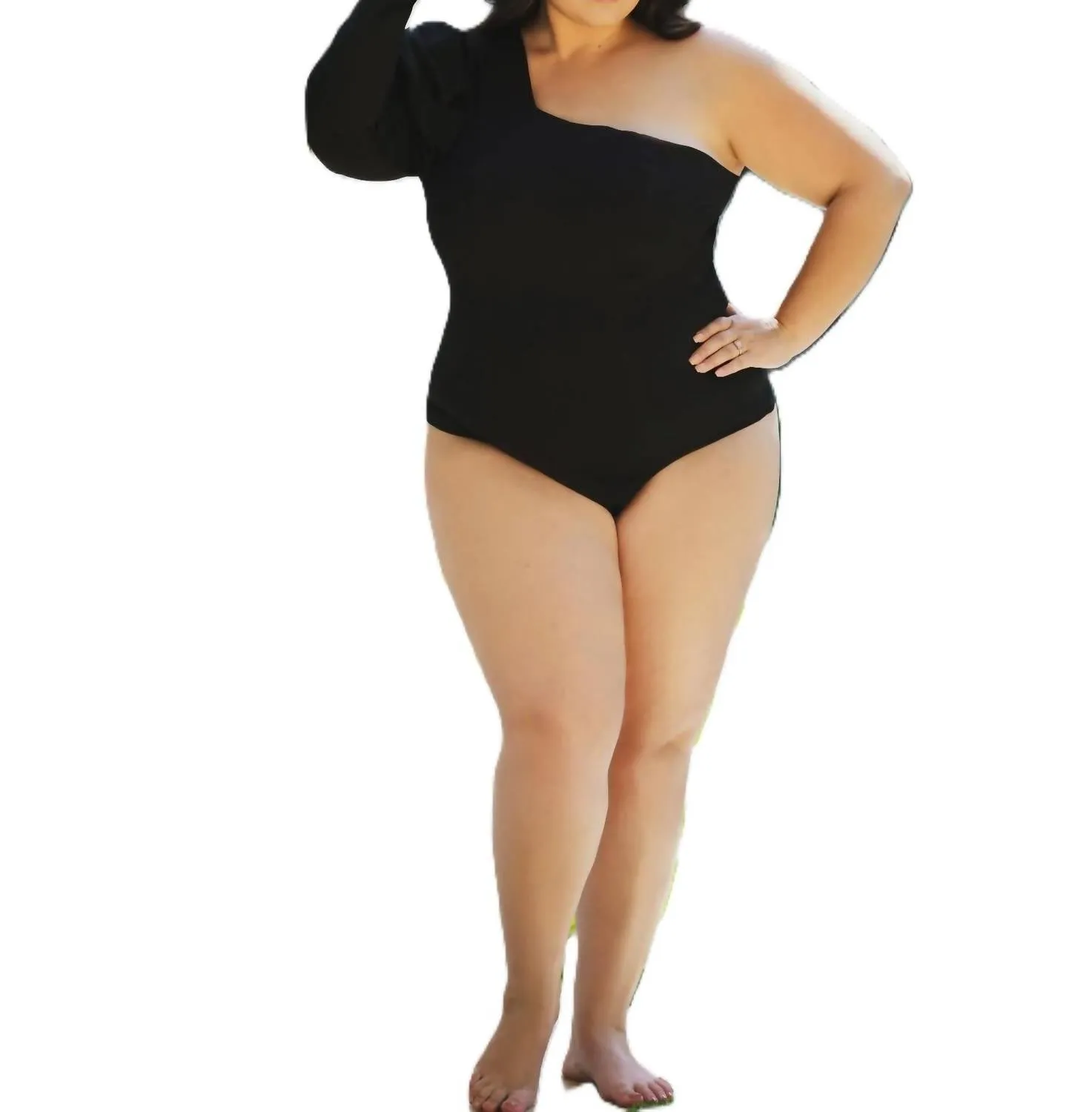 Ein-Schulter-Bodysuit in Schwarz