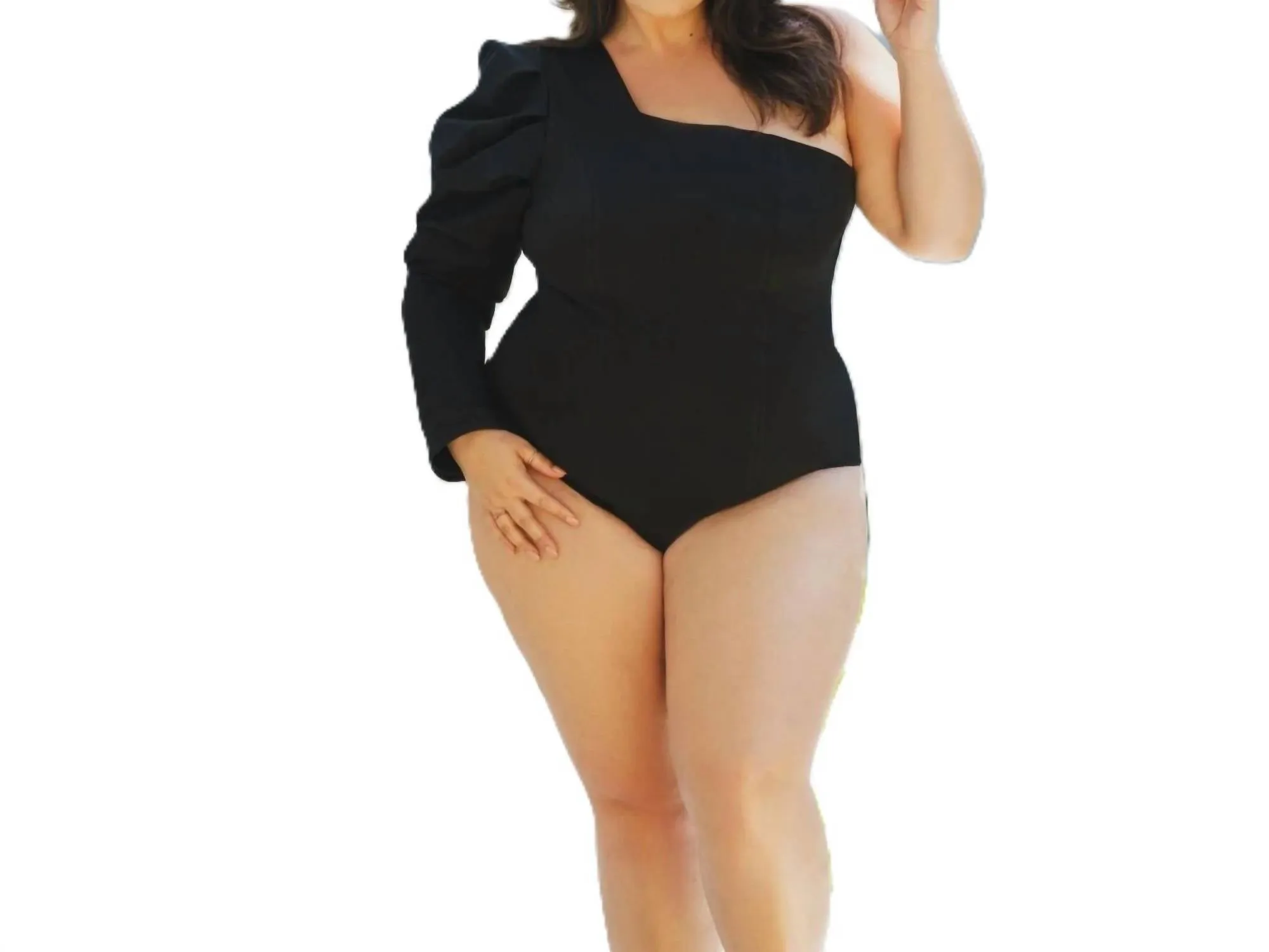 Ein-Schulter-Bodysuit in Schwarz