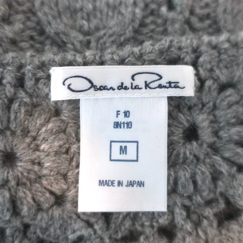 Oscar de la Renta Häkel-Kabelstrick-Top Grau Kaschmir-Seide Größe M