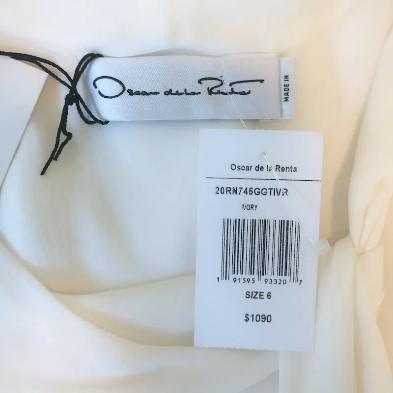 Oscar de La Renta Bluse mit Krawattenverschluss Elfenbein Seide Größe 6 Ärmelloses Top NEU