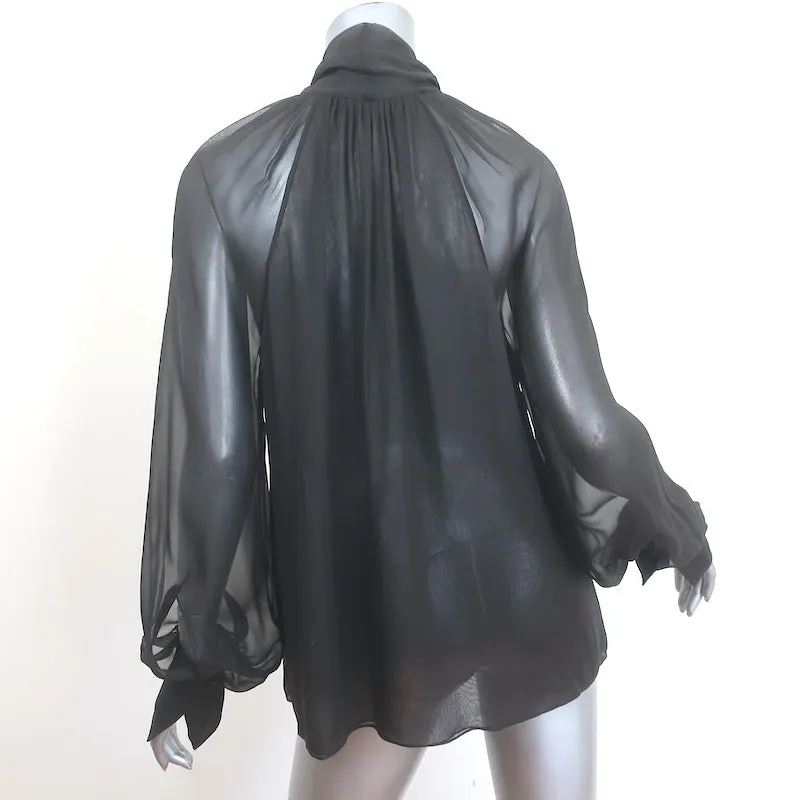 Oscar de la Renta Chiffonbluse mit Krawattenverschluss in Dunkelbraun, Größe 6, Langarmtop