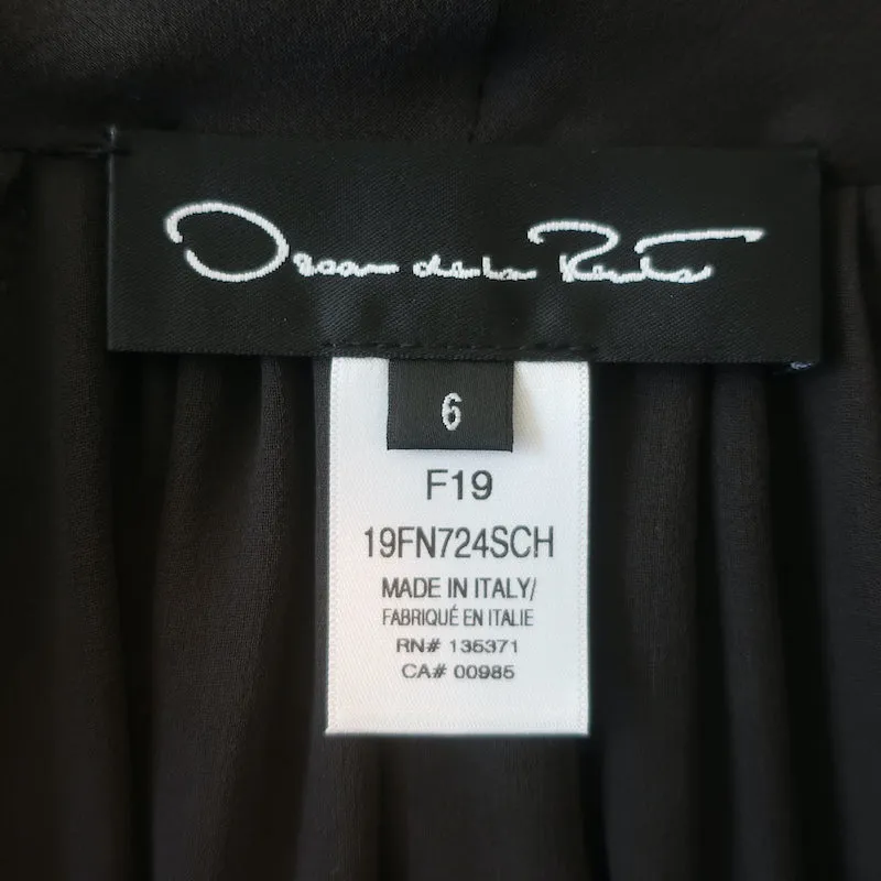 Oscar de la Renta Chiffonbluse mit Krawattenverschluss in Dunkelbraun, Größe 6, Langarmtop