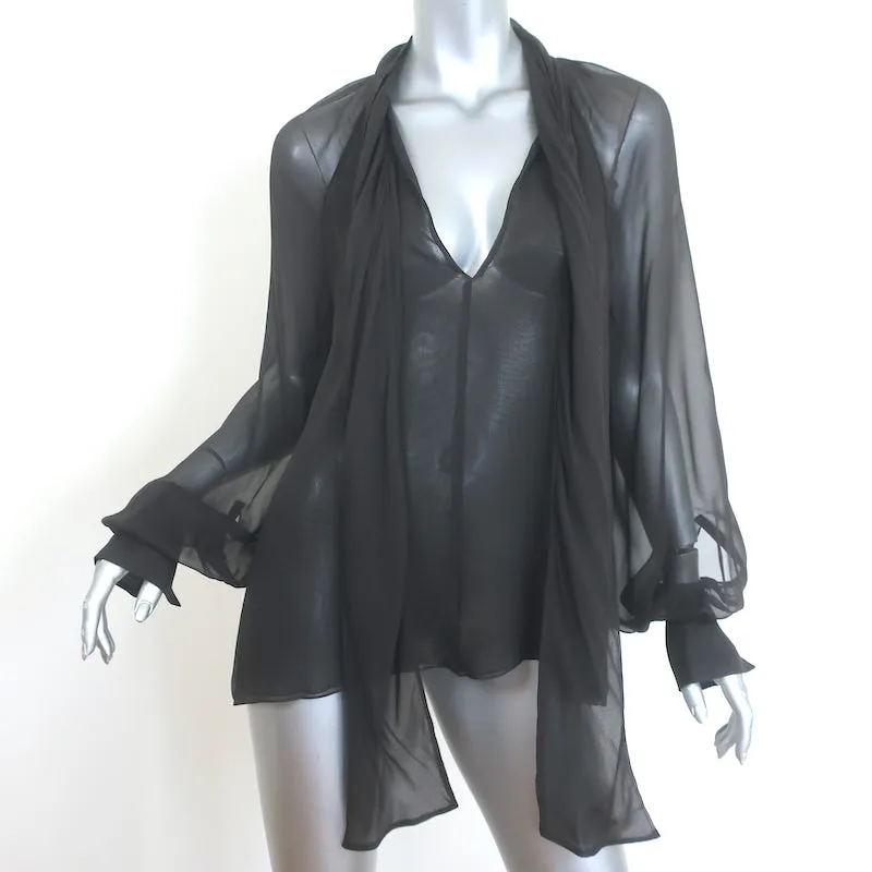 Oscar de la Renta Chiffonbluse mit Krawattenverschluss in Dunkelbraun, Größe 6, Langarmtop