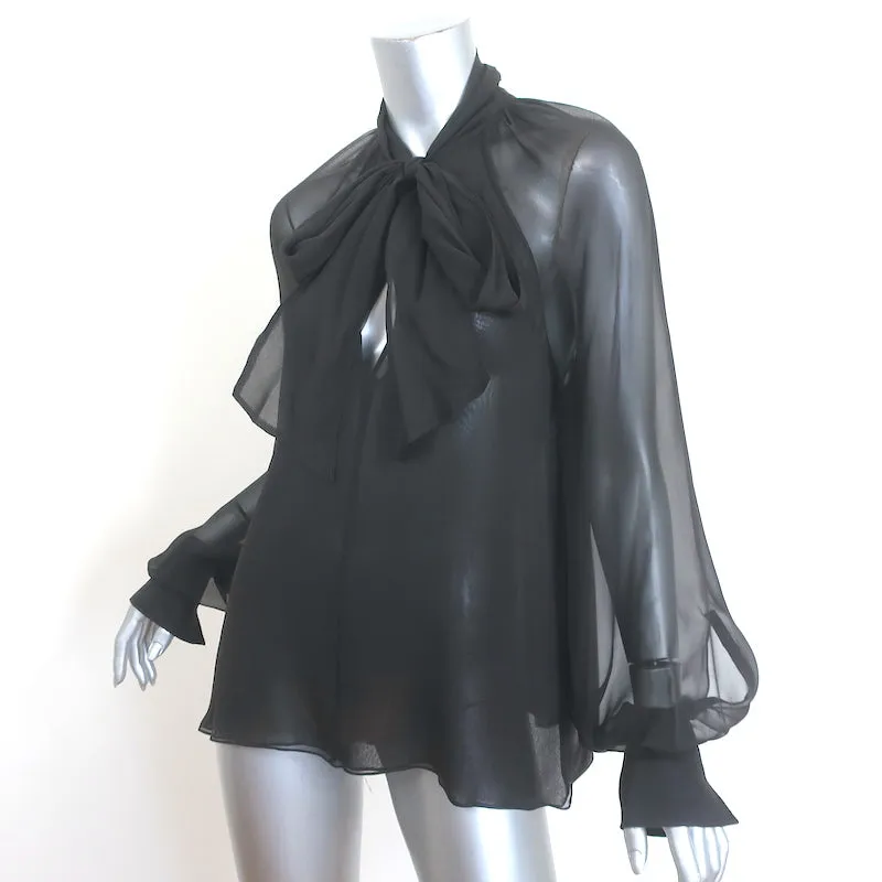 Oscar de la Renta Chiffonbluse mit Krawattenverschluss in Dunkelbraun, Größe 6, Langarmtop