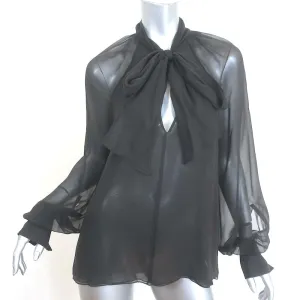 Oscar de la Renta Chiffonbluse mit Krawattenverschluss in Dunkelbraun, Größe 6, Langarmtop