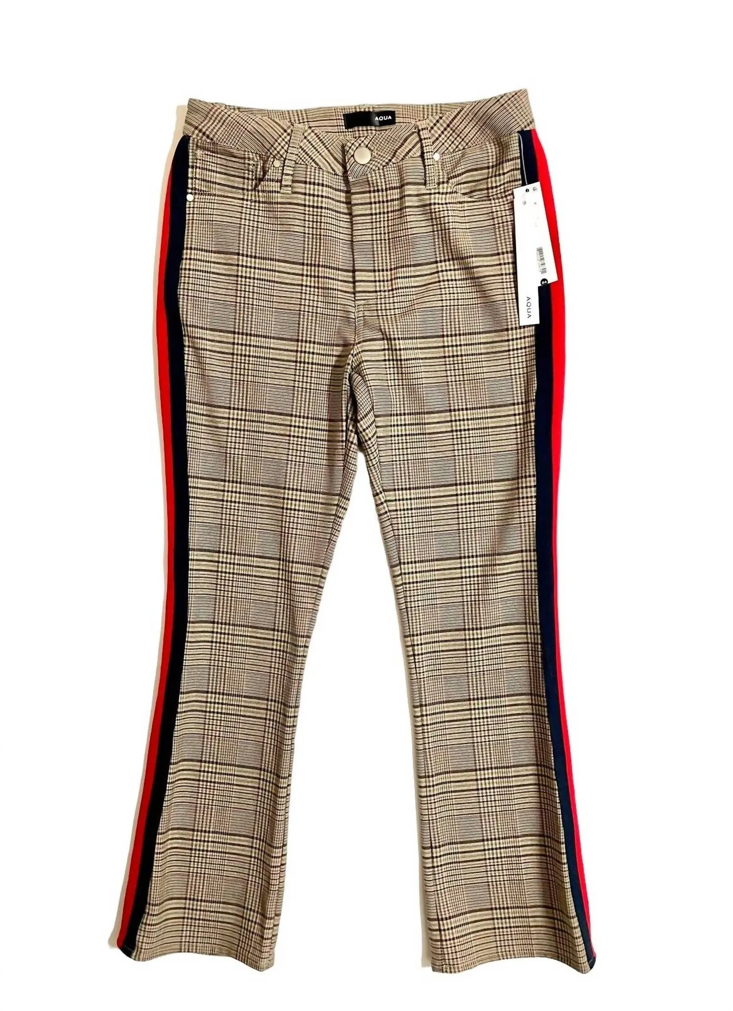 Hoch taillierte Plaid-Seitenstreifen-Ponte-Hose in Mehrfarbig