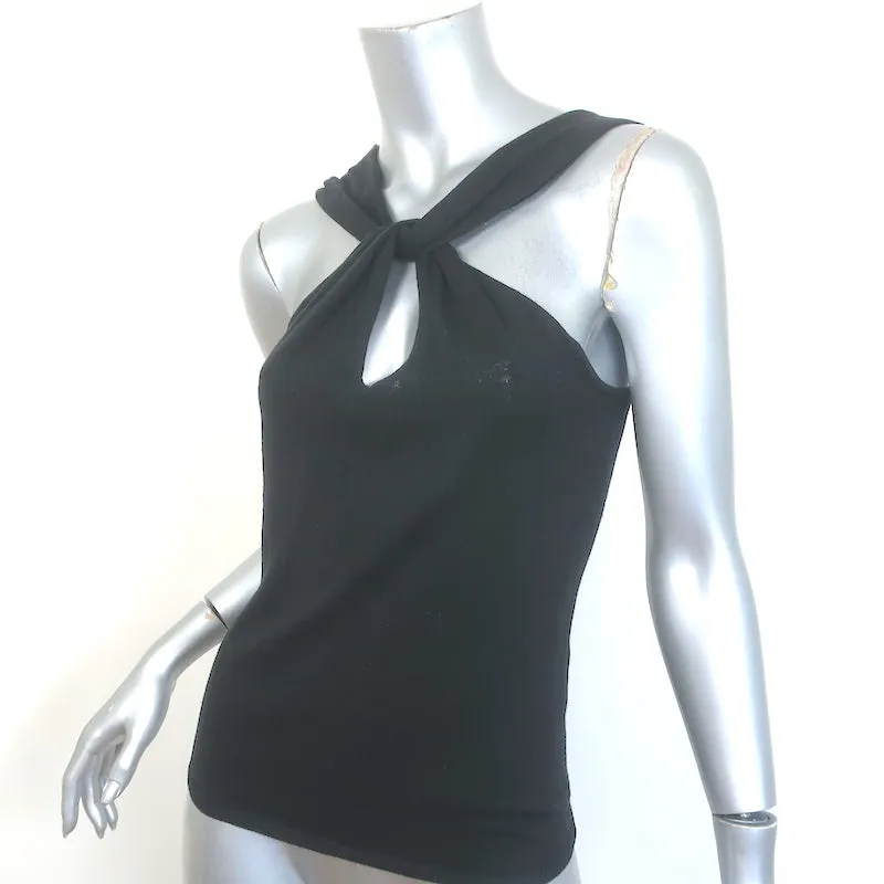 Polo Ralph Lauren Twist-Front Strick-Keyhole-Top Schwarz Seide-Kaschmir Größe M