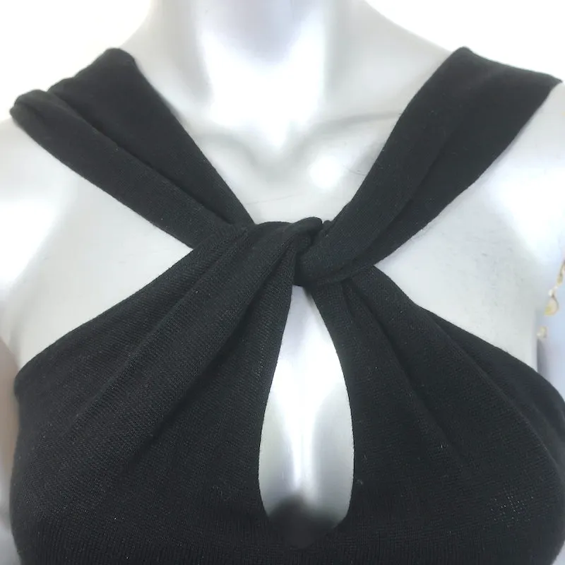 Polo Ralph Lauren Twist-Front Strick-Keyhole-Top Schwarz Seide-Kaschmir Größe M