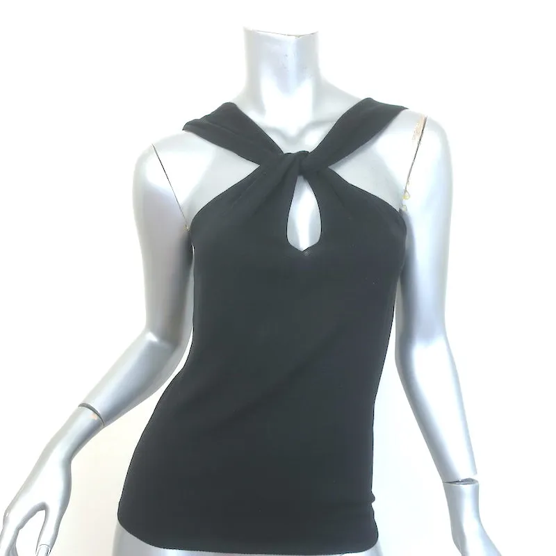 Polo Ralph Lauren Twist-Front Strick-Keyhole-Top Schwarz Seide-Kaschmir Größe M