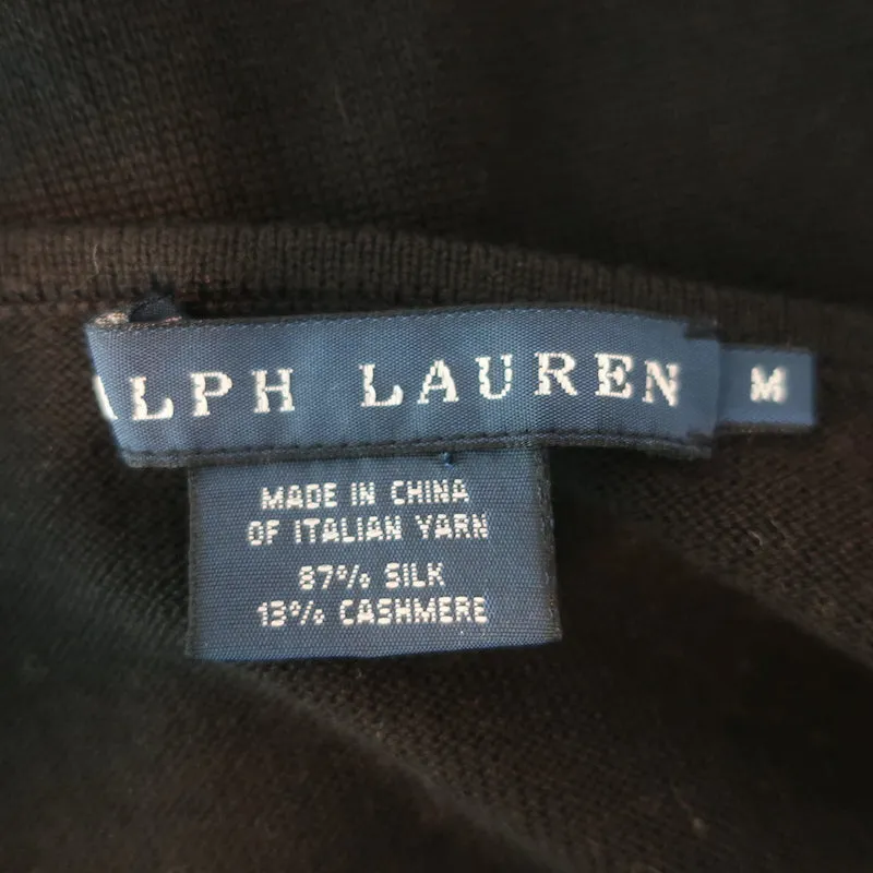 Polo Ralph Lauren Twist-Front Strick-Keyhole-Top Schwarz Seide-Kaschmir Größe M