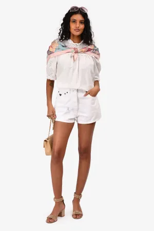 Prada Creme Denim Dreiecks-Logo Shorts Größe 25