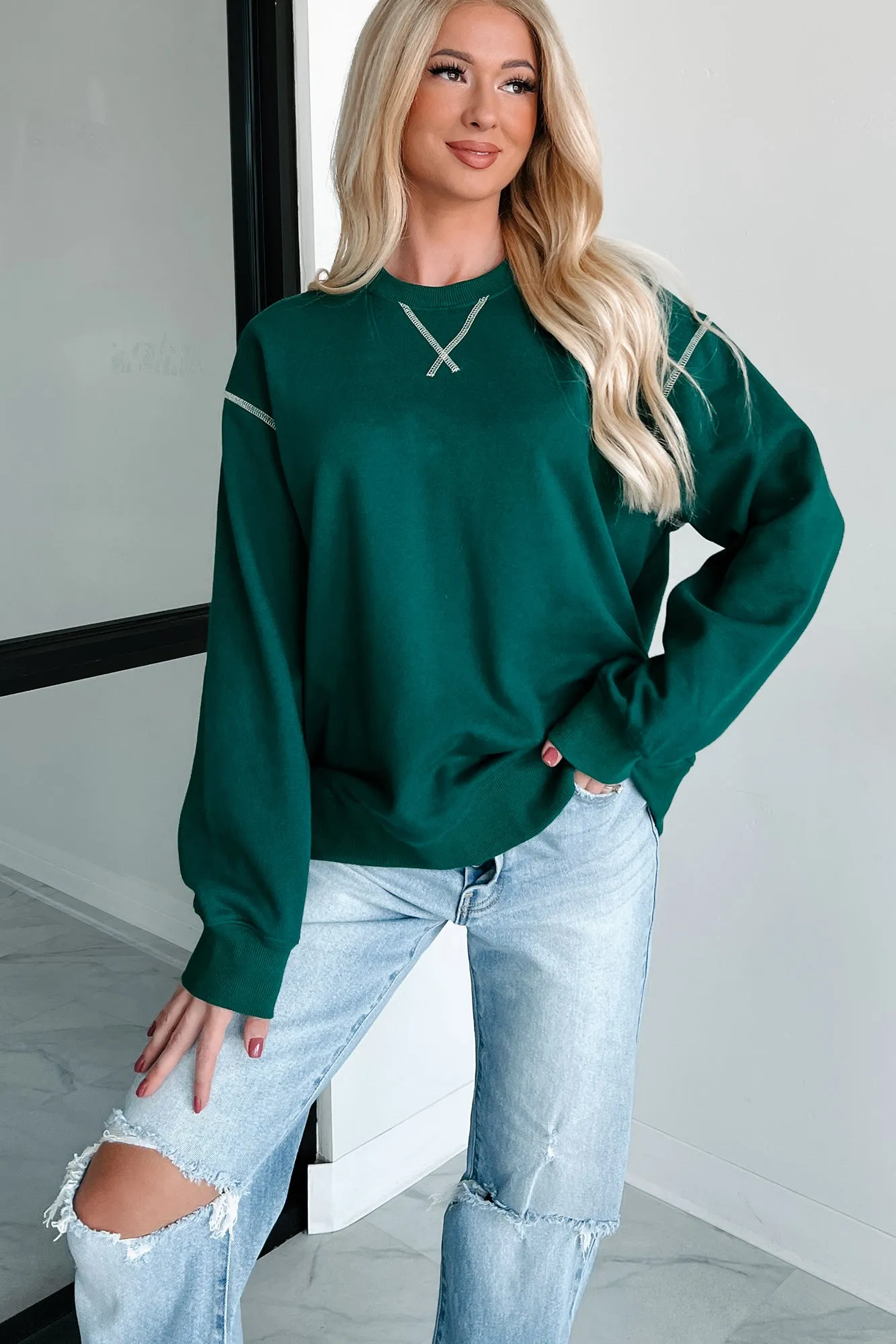 Pressing Pause Übergroßes Crewneck Sweatshirt (Jägergrün)