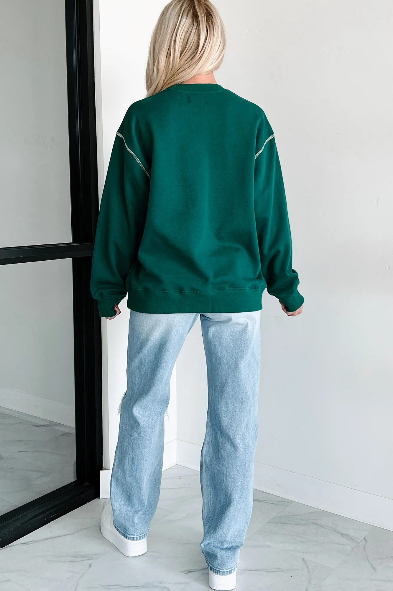 Pressing Pause Übergroßes Crewneck Sweatshirt (Jägergrün)