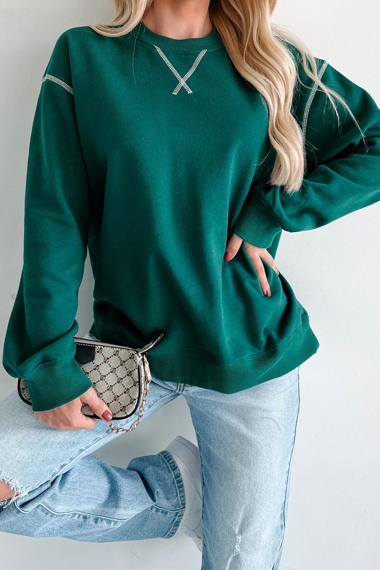 Pressing Pause Übergroßes Crewneck Sweatshirt (Jägergrün)