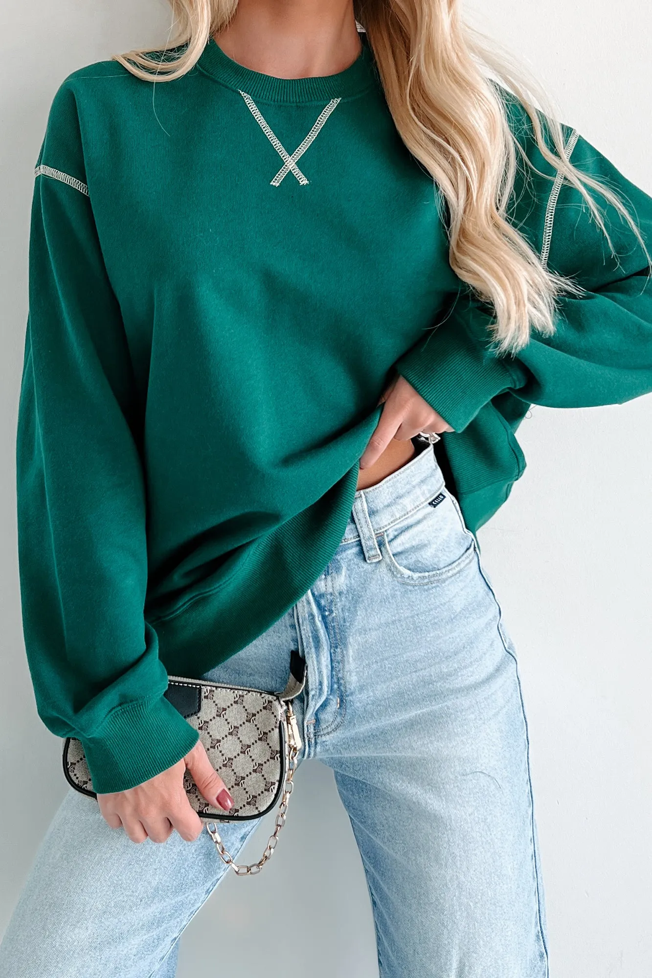 Pressing Pause Übergroßes Crewneck Sweatshirt (Jägergrün)