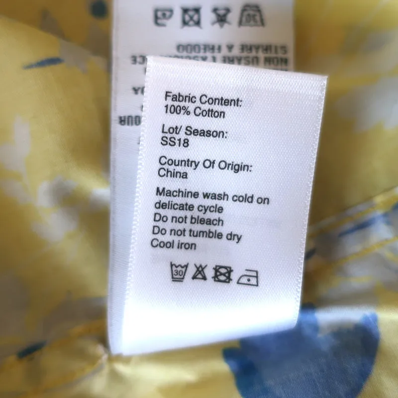 R13 Übertragener Kragen Bluse Gelb Blumenmuster Baumwolle Größe S NEU
