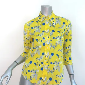 R13 Übertragener Kragen Bluse Gelb Blumenmuster Baumwolle Größe S NEU