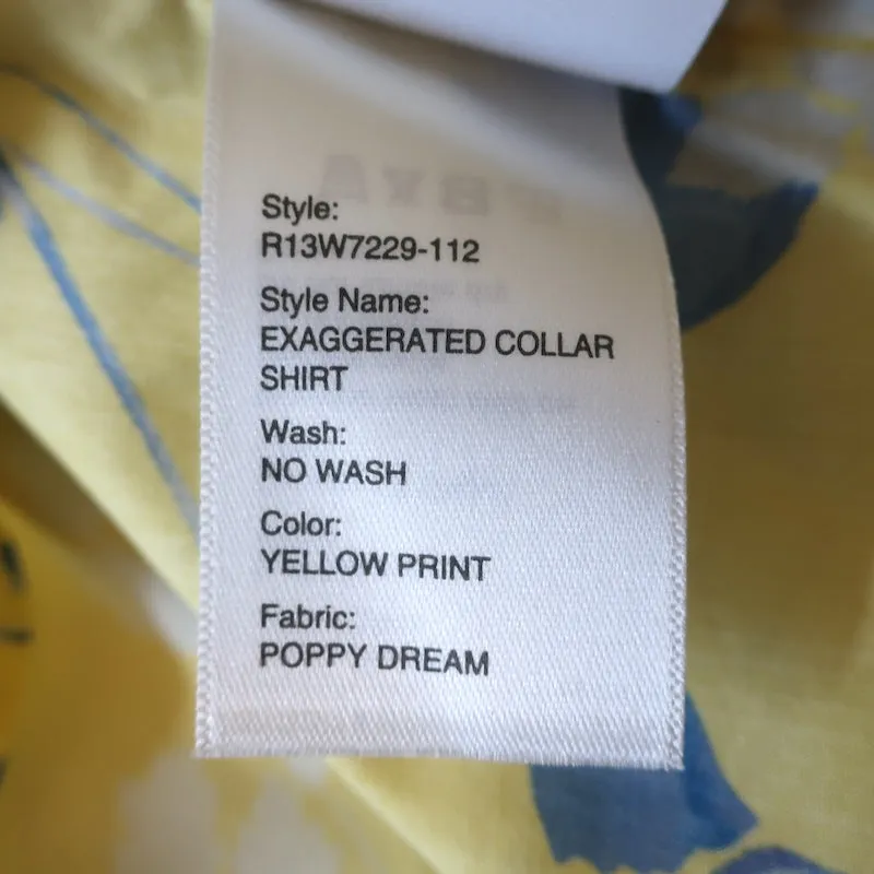 R13 Übertragener Kragen Bluse Gelb Blumenmuster Baumwolle Größe S NEU