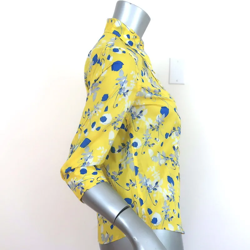 R13 Übertragener Kragen Bluse Gelb Blumenmuster Baumwolle Größe S NEU