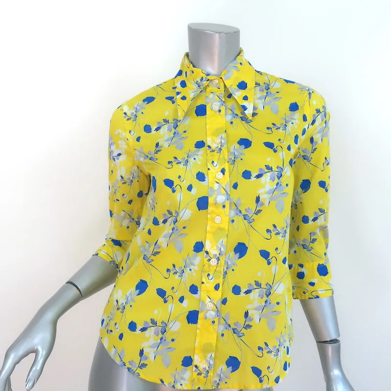 R13 Übertragener Kragen Bluse Gelb Blumenmuster Baumwolle Größe S NEU