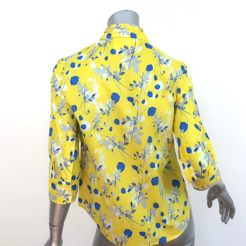 R13 Übertragener Kragen Bluse Gelb Blumenmuster Baumwolle Größe S NEU