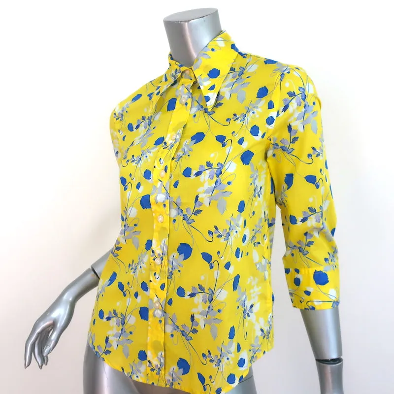 R13 Übertragener Kragen Bluse Gelb Blumenmuster Baumwolle Größe S NEU