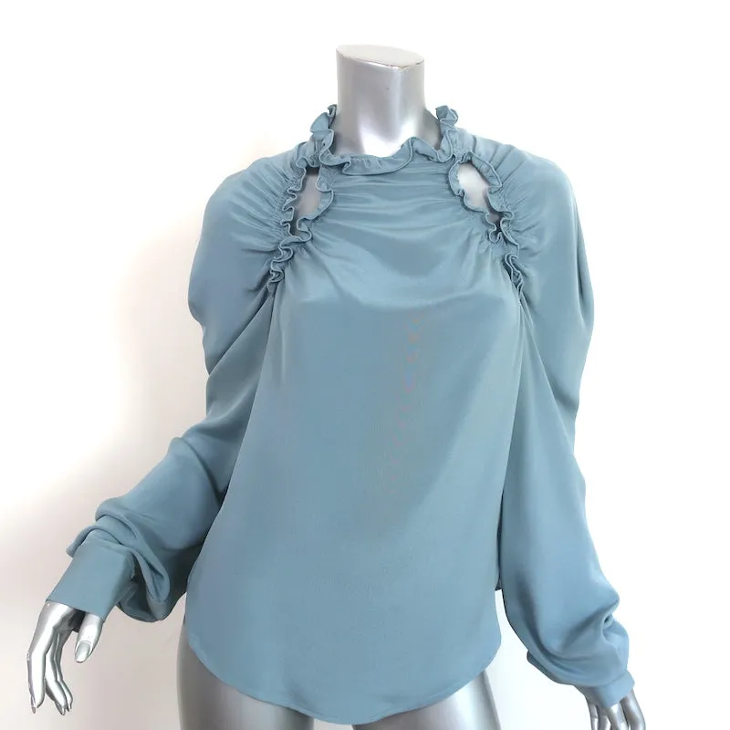 Rachel Comey Rüschenbluse mit Ausschnitt Blau Seide Größe 6 Langarmtop