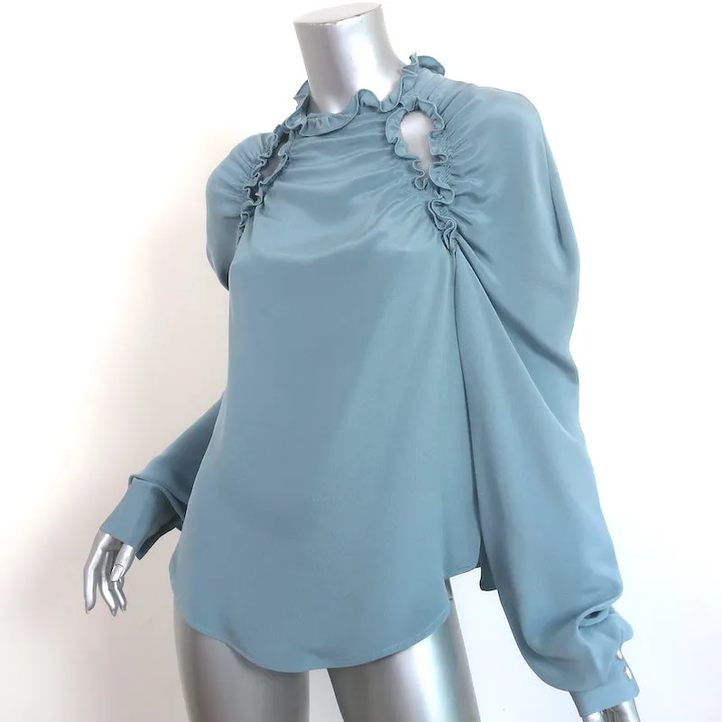Rachel Comey Rüschenbluse mit Ausschnitt Blau Seide Größe 6 Langarmtop