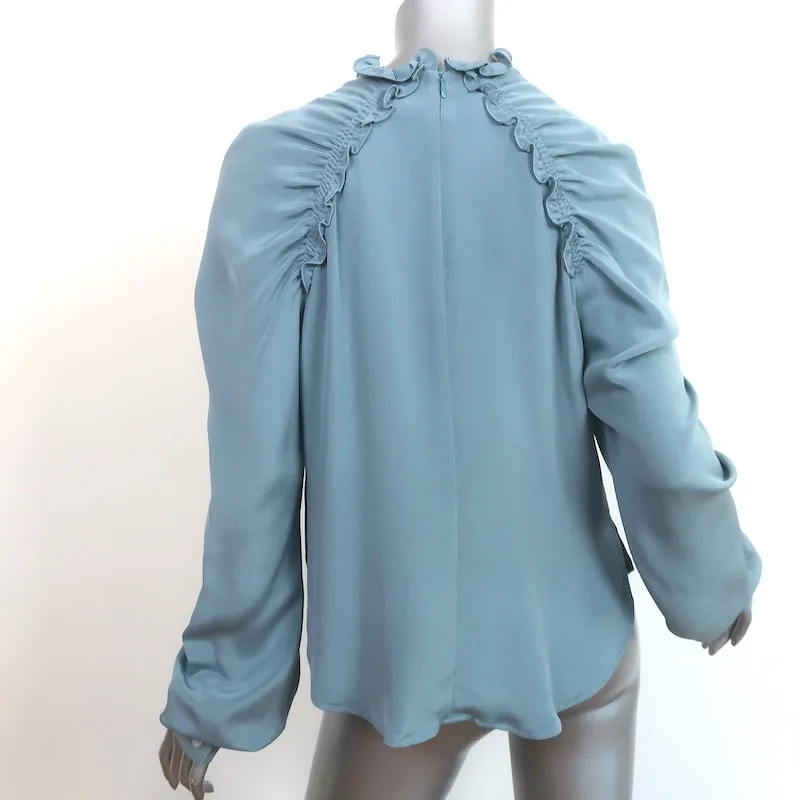 Rachel Comey Rüschenbluse mit Ausschnitt Blau Seide Größe 6 Langarmtop