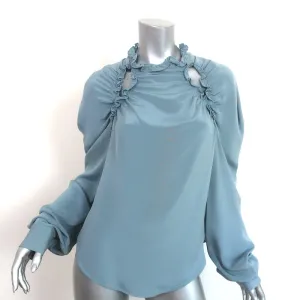 Rachel Comey Rüschenbluse mit Ausschnitt Blau Seide Größe 6 Langarmtop