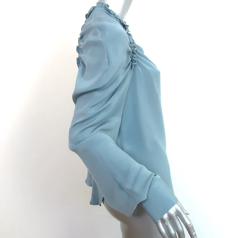 Rachel Comey Rüschenbluse mit Ausschnitt Blau Seide Größe 6 Langarmtop