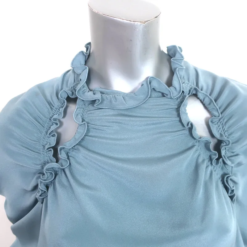 Rachel Comey Rüschenbluse mit Ausschnitt Blau Seide Größe 6 Langarmtop