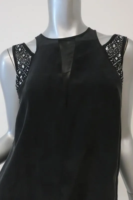 Rebecca Taylor Ausschnitt-Schulter-Tanktop Schwarz Kristallbesetztes Seidengröße 0