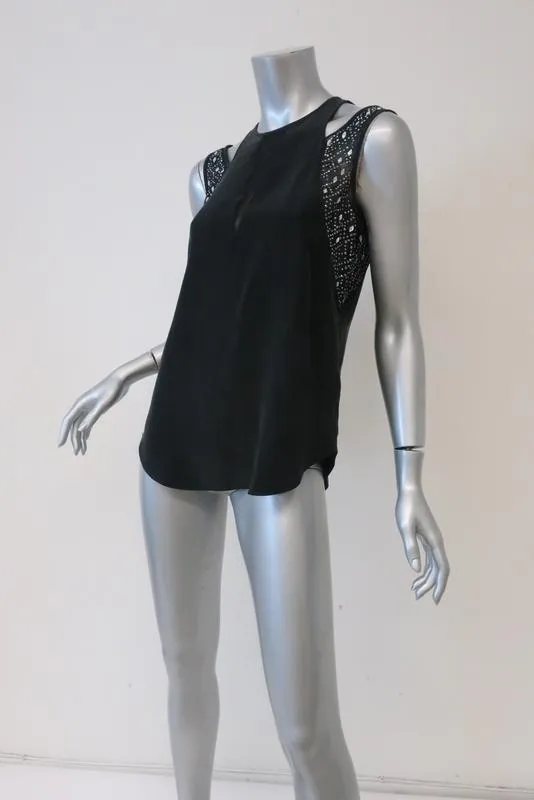 Rebecca Taylor Ausschnitt-Schulter-Tanktop Schwarz Kristallbesetztes Seidengröße 0