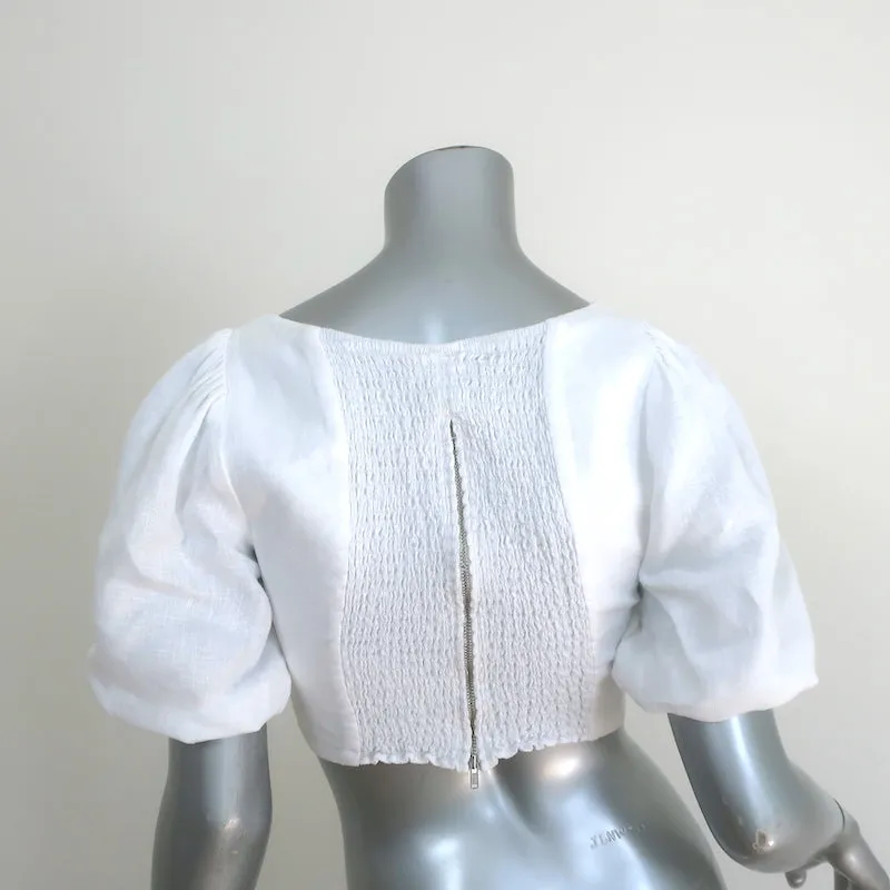 Reformation Puffärmel Crop Top Weiß Leinen Größe 0