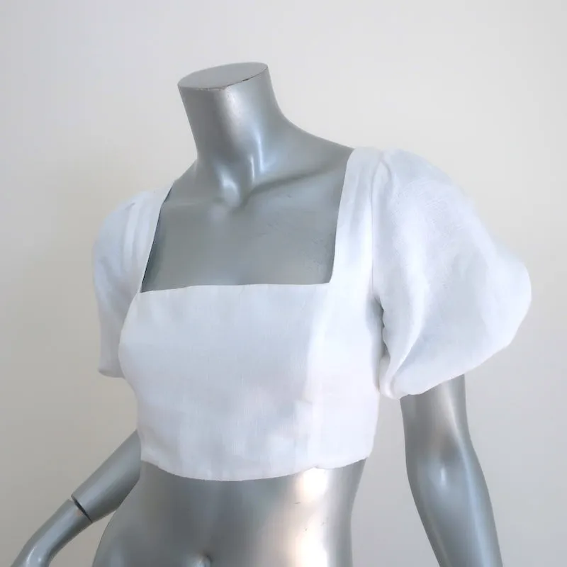 Reformation Puffärmel Crop Top Weiß Leinen Größe 0