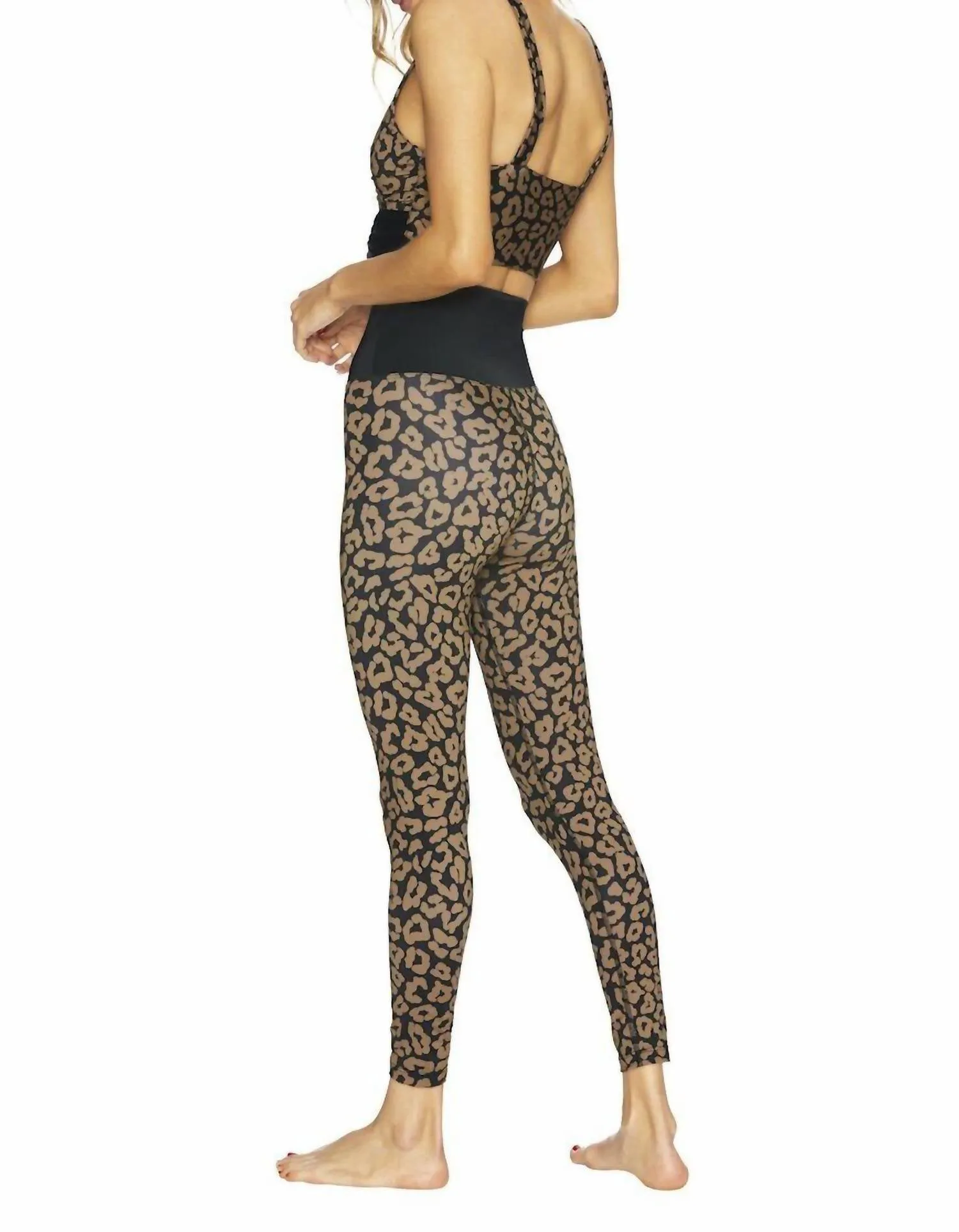 Umgekehrtes Leopardenmuster High-Waist Yoga-Leggings in Braun