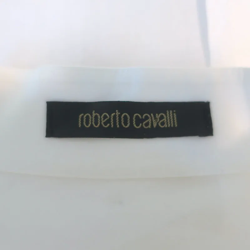 Roberto Cavalli Spitzenbesetztes Glockenärmel-Shirt Weiß Baumwolle Größe 40