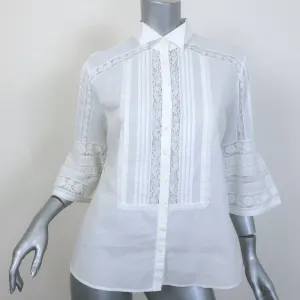Roberto Cavalli Spitzenbesetztes Glockenärmel-Shirt Weiß Baumwolle Größe 40