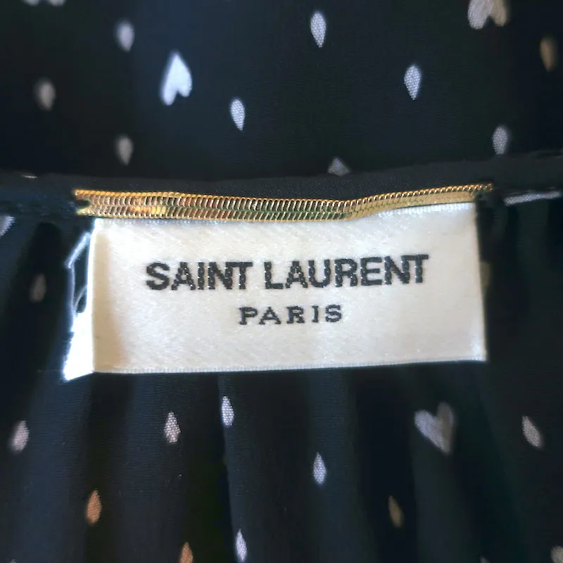 Saint Laurent Herzprint Bluse mit Krawattenverschluss Schwarz Seide Größe 38 Langarm Top