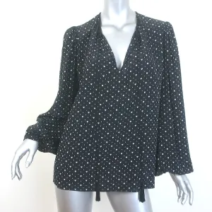 Saint Laurent Herzprint Bluse mit Krawattenverschluss Schwarz Seide Größe 38 Langarm Top
