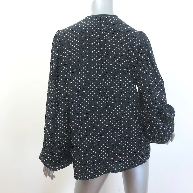Saint Laurent Herzprint Bluse mit Krawattenverschluss Schwarz Seide Größe 38 Langarm Top